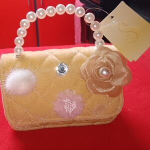 Charming Gold Kids Handbag with Pearl Handle